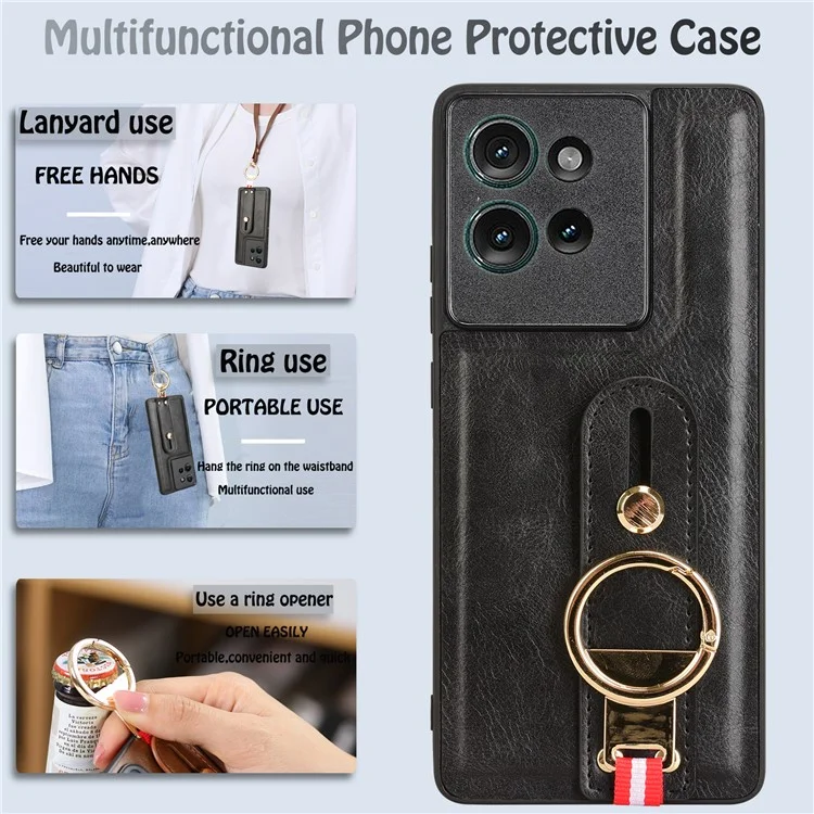 Für Motorola Edge 50 5G Case Armband Kickstand Leder+pc+tpu -telefonabdeckung Mit Flaschenöffnung - Schwarz