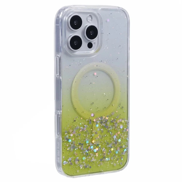 Pour Iphone 16 Pro Case Compatible Avec Magsafe Sparkle Epoxy Tpu + Couverture de Téléphone Acrylique - Jaune