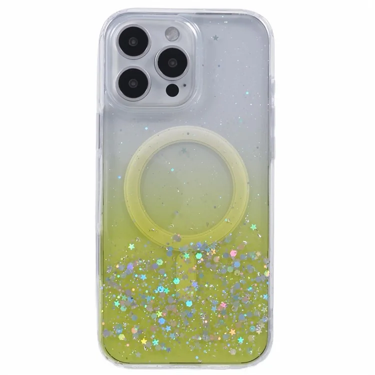 Pour Iphone 16 Pro Case Compatible Avec Magsafe Sparkle Epoxy Tpu + Couverture de Téléphone Acrylique - Jaune