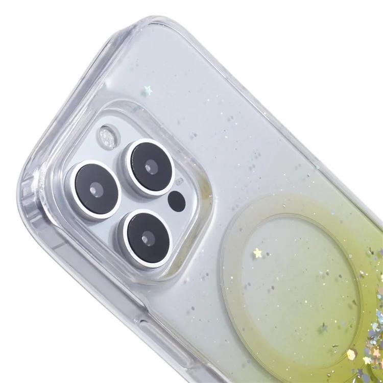 Pour Iphone 16 Pro Case Compatible Avec Magsafe Sparkle Epoxy Tpu + Couverture de Téléphone Acrylique - Jaune
