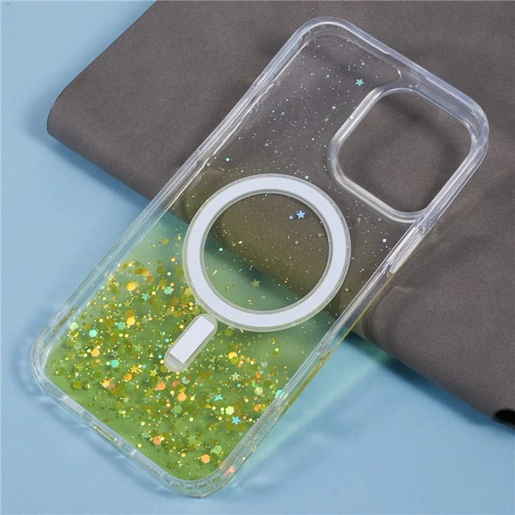 Pour Iphone 16 Pro Case Compatible Avec Magsafe Sparkle Epoxy Tpu + Couverture de Téléphone Acrylique - Jaune