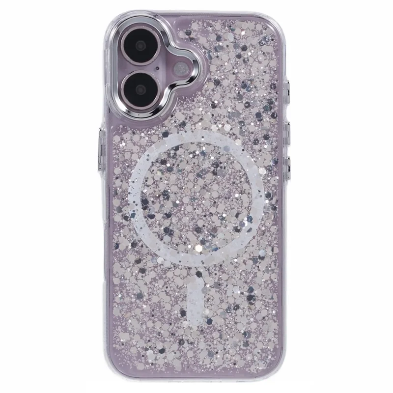 For iPhone 16 Case Compatible with MagSafe Glitter Sequin Epoxy TPU+Acrylic Phone Cover - White