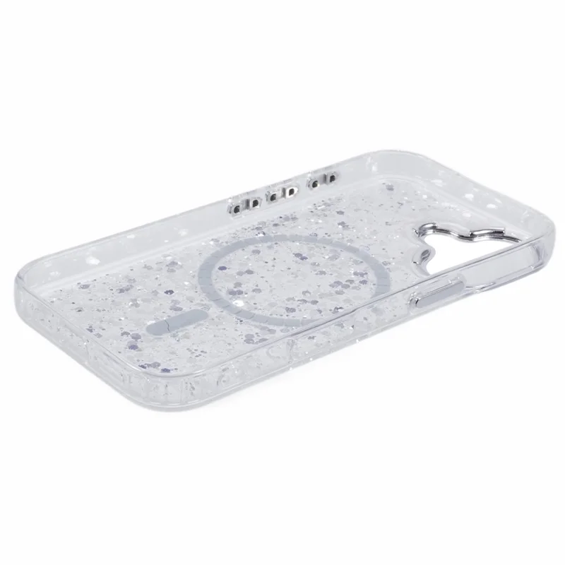 For iPhone 16 Case Compatible with MagSafe Glitter Sequin Epoxy TPU+Acrylic Phone Cover - White
