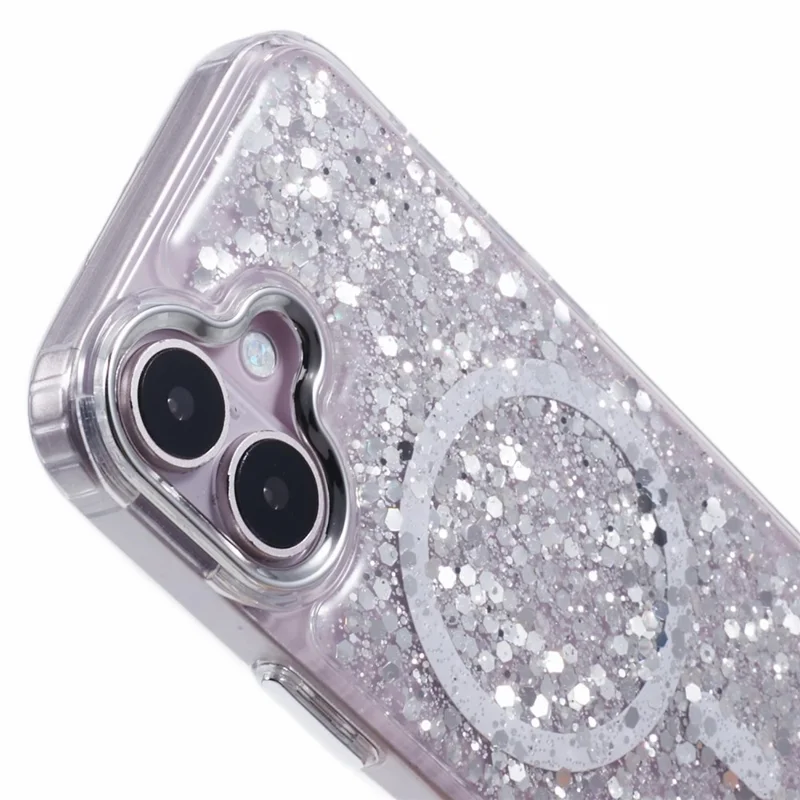 For iPhone 16 Case Compatible with MagSafe Glitter Sequin Epoxy TPU+Acrylic Phone Cover - White