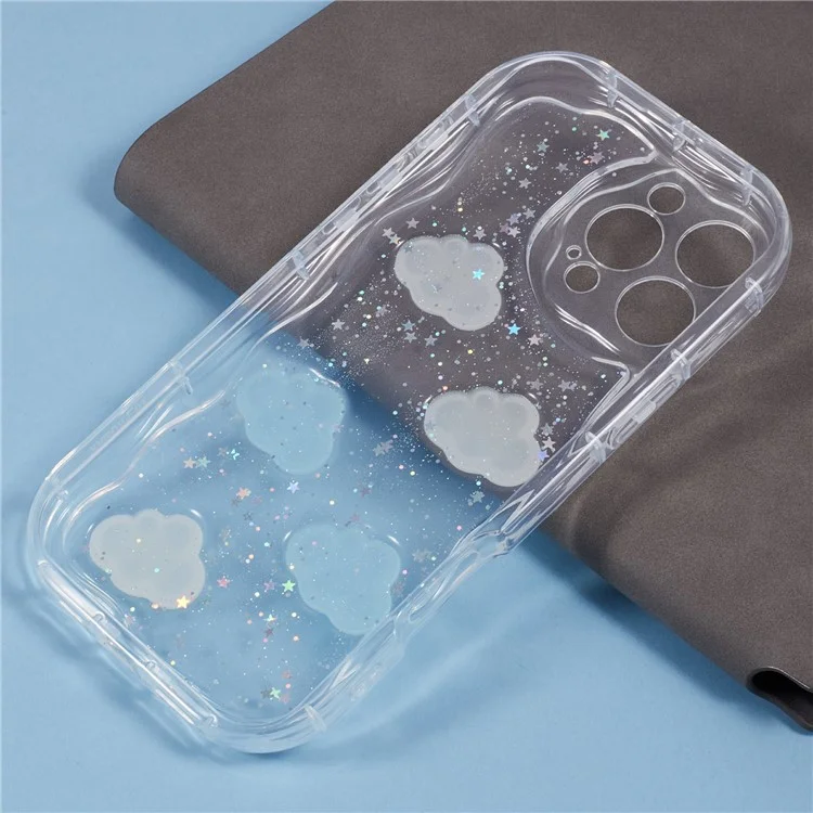For iPhone 16 Pro Case Epoxy TPU 3D Pattern Anti-Fall Phone Cover - Cloud