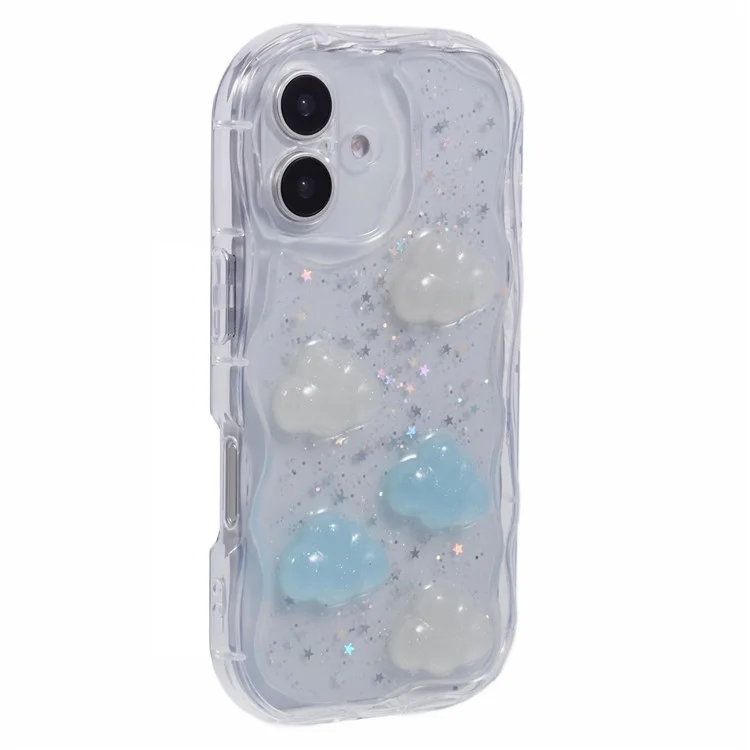For iPhone 16 Plus Case Epoxy TPU 3D Pattern Anti-Fall Phone Cover - Cloud