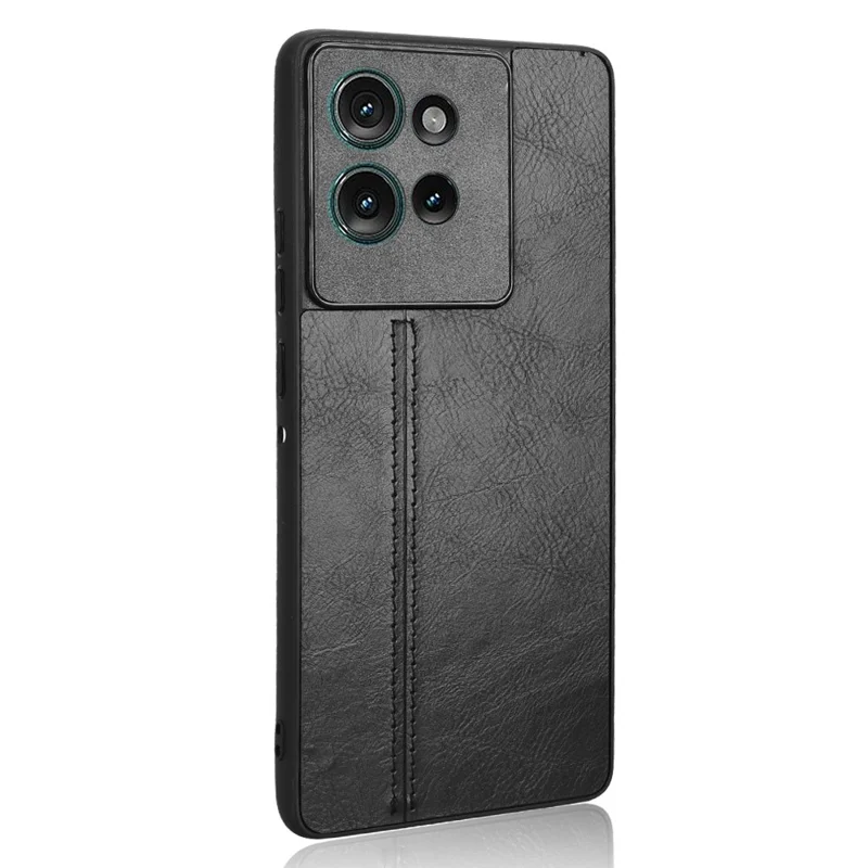 For Motorola Edge 50 5G Case Leather+TPU+PC Phone Cover Stitching Line - Black