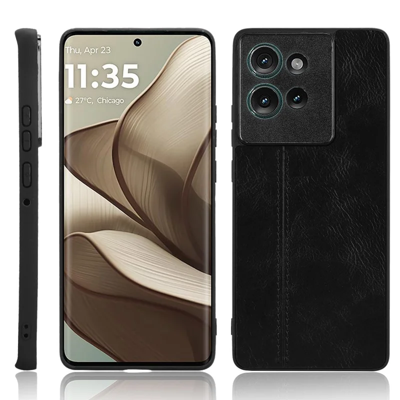 For Motorola Edge 50 5G Case Leather+TPU+PC Phone Cover Stitching Line - Black