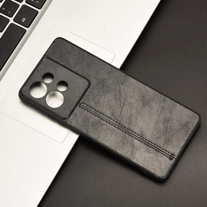 For Motorola Edge 50 5G Case Leather+TPU+PC Phone Cover Stitching Line - Black