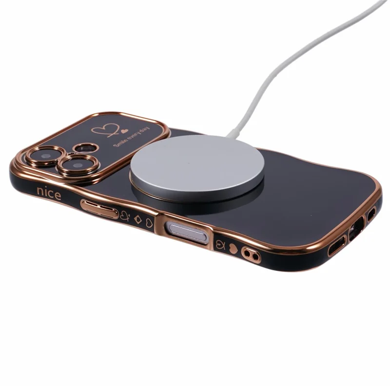 Para Iphone 16 Magnetic Case Electroplating Bread Curly Frame TPU Telepubreña Ventana Grande - Negro