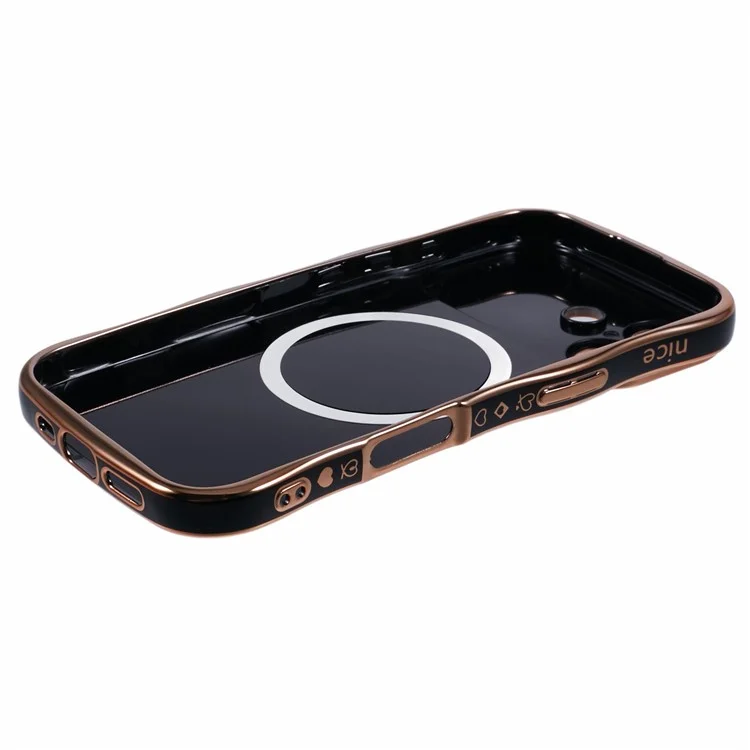Para Iphone 16 Magnetic Case Electroplating Bread Curly Frame TPU Telepubreña Ventana Grande - Negro