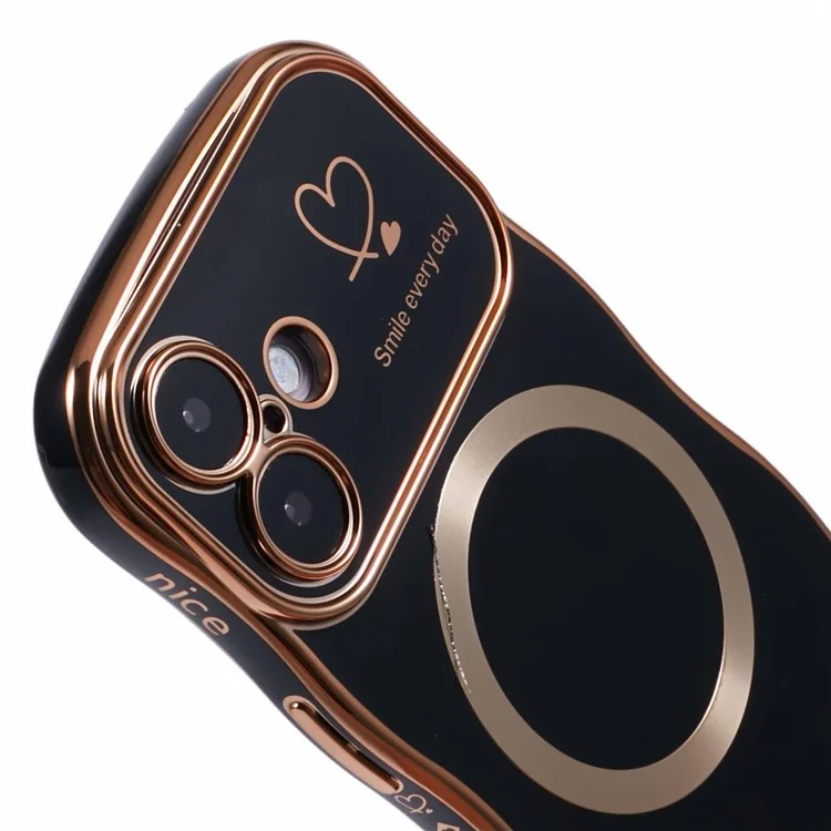 Para Iphone 16 Magnetic Case Electroplating Bread Curly Frame TPU Telepubreña Ventana Grande - Negro