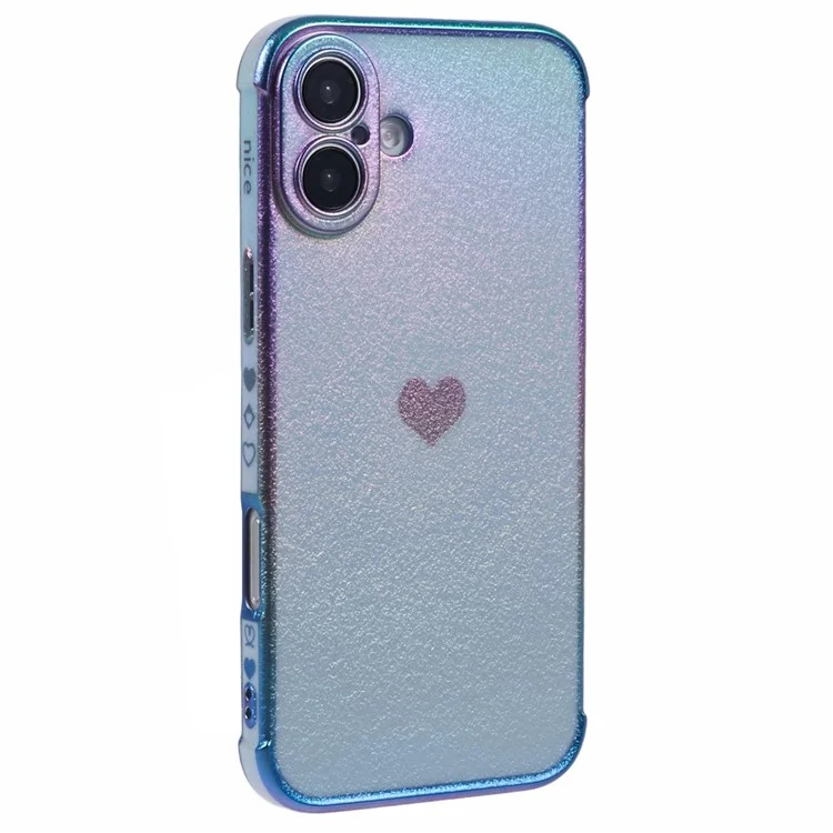 For iPhone 16 Plus Case TPU Heart Pattern Iridescent Gradient Phone Cover - Colorful Blue