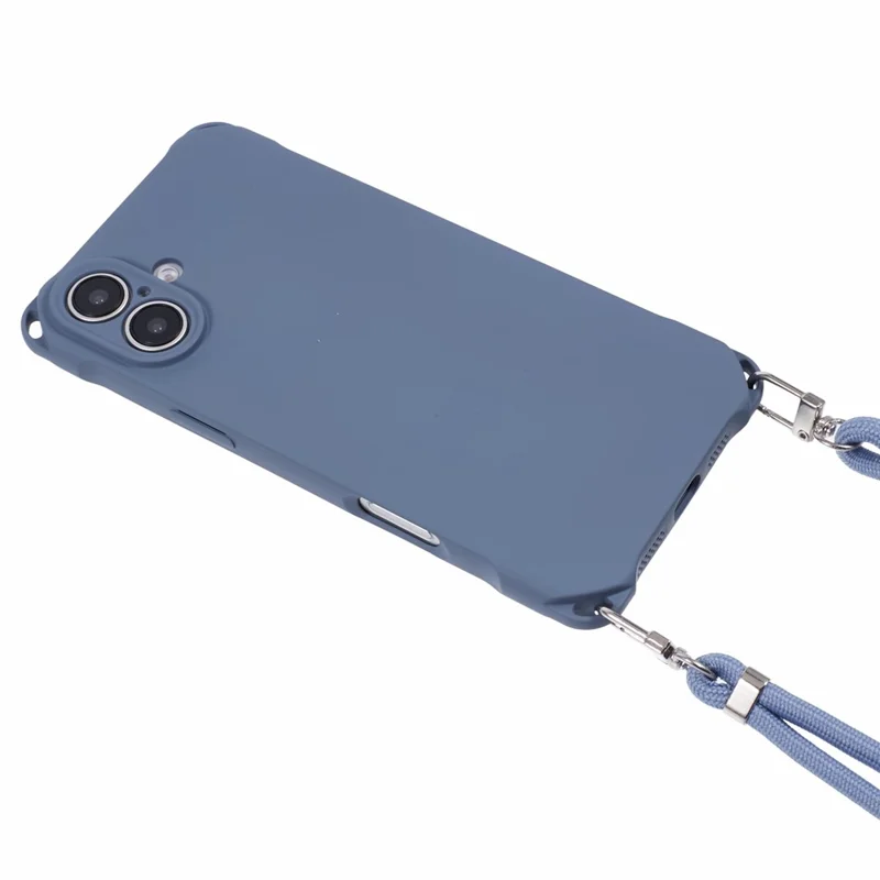 For iPhone 16 Case Four Corner Anti Drop TPU Phone Cover with Hanging Rope - Blue