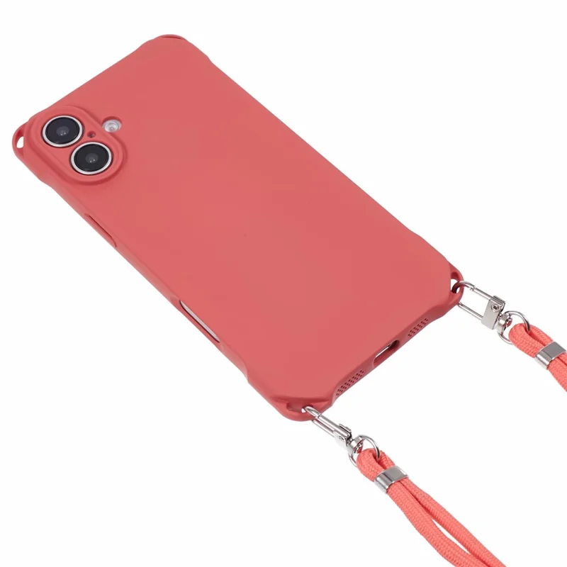 For iPhone 16 Case Four Corner Anti Drop TPU Phone Cover with 150cm Hanging Rope - Red