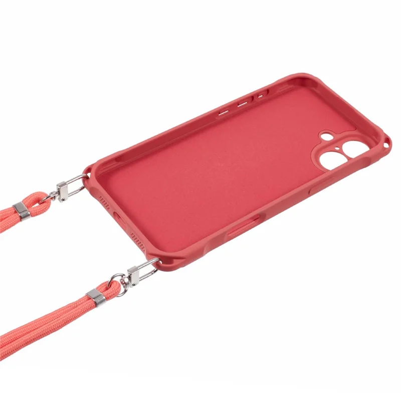 For iPhone 16 Case Four Corner Anti Drop TPU Phone Cover with 150cm Hanging Rope - Red