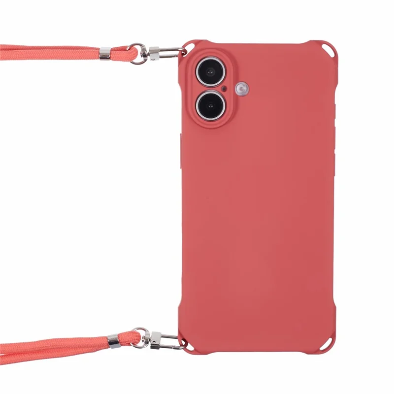 For iPhone 16 Case Four Corner Anti Drop TPU Phone Cover with 150cm Hanging Rope - Red