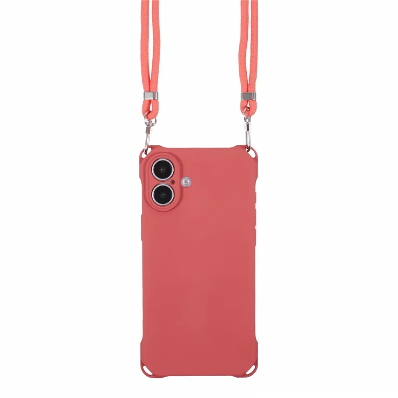 For iPhone 16 Case Four Corner Anti Drop TPU Phone Cover with 150cm Hanging Rope - Red