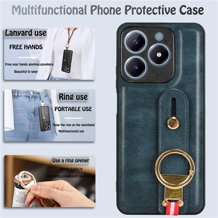 Pour le Royaume C61 4G / C63 4G Case de Bracelet Kickstand Cuir + pc + Tpu Téléphone Couvercle Avec Ouvre-bouteille - Bleu
