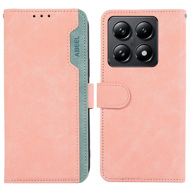 ABEEL For Xiaomi 14T Pro Case Color Splicing Leather Flip Phone Cover RFID Blocking - Pink