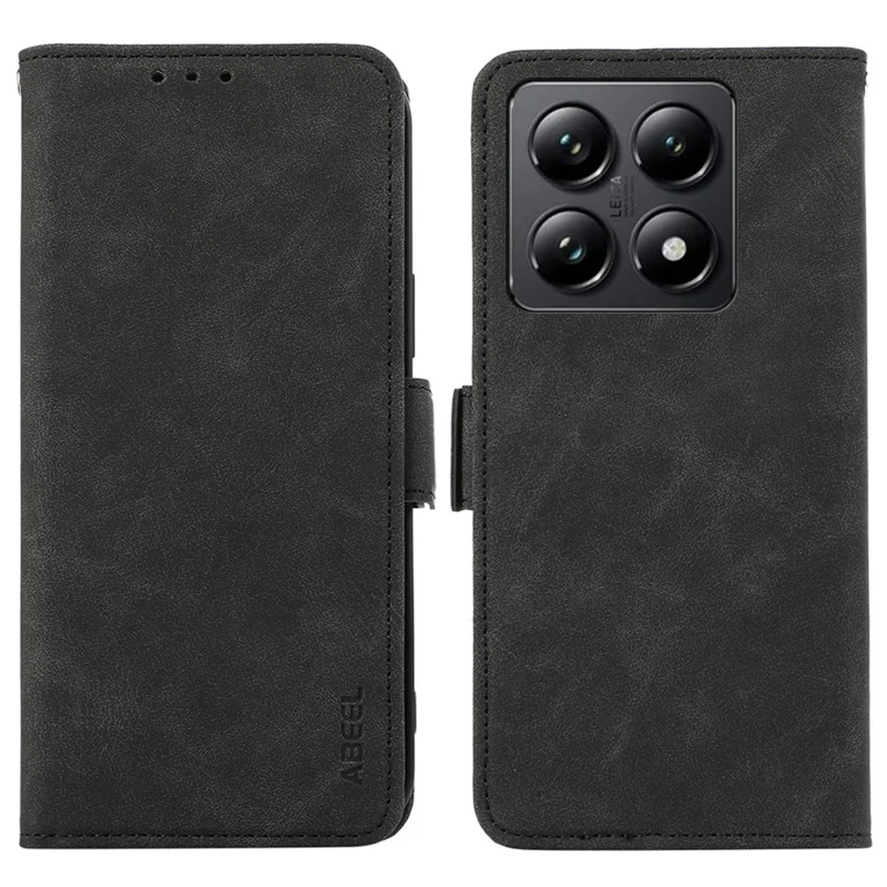 ABEEL Para Xiaomi 14T Case PU Leather Folio Stand View RFID Blocking Phone Cover - Preto
