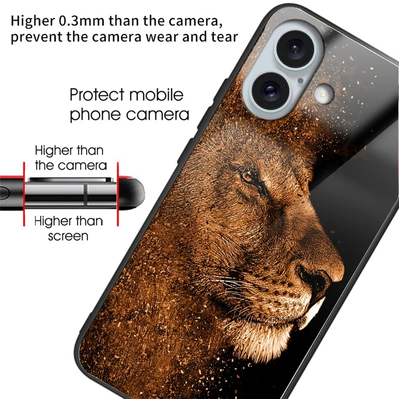 For iPhone 16 Case Tempered Glass TPU Drop-Proof Phone Cover Pattern Printing - Style A