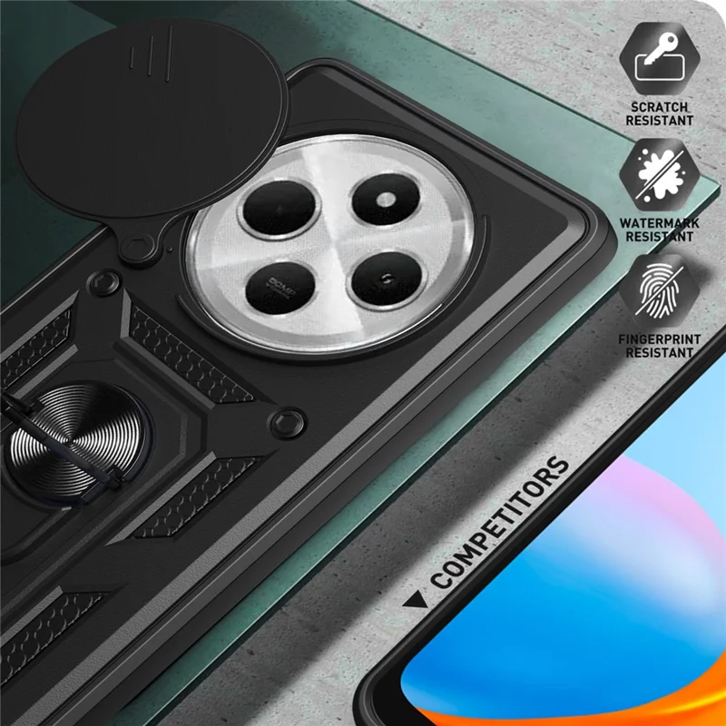 For Xiaomi Poco C75 4G / Redmi 14R 5G / 14C 4G Case with Slide Camera Lid PC+TPU Kickstand Phone Cover - Green