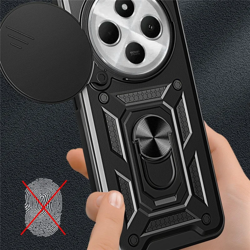 For Xiaomi Poco C75 4G / Redmi 14R 5G / 14C 4G Case with Slide Camera Lid PC+TPU Kickstand Phone Cover - Green