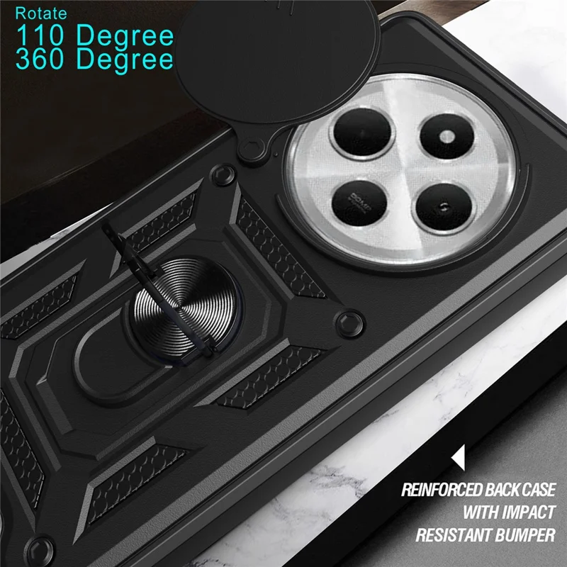 For Xiaomi Poco C75 4G / Redmi 14R 5G / 14C 4G Case with Slide Camera Lid PC+TPU Kickstand Phone Cover - Green