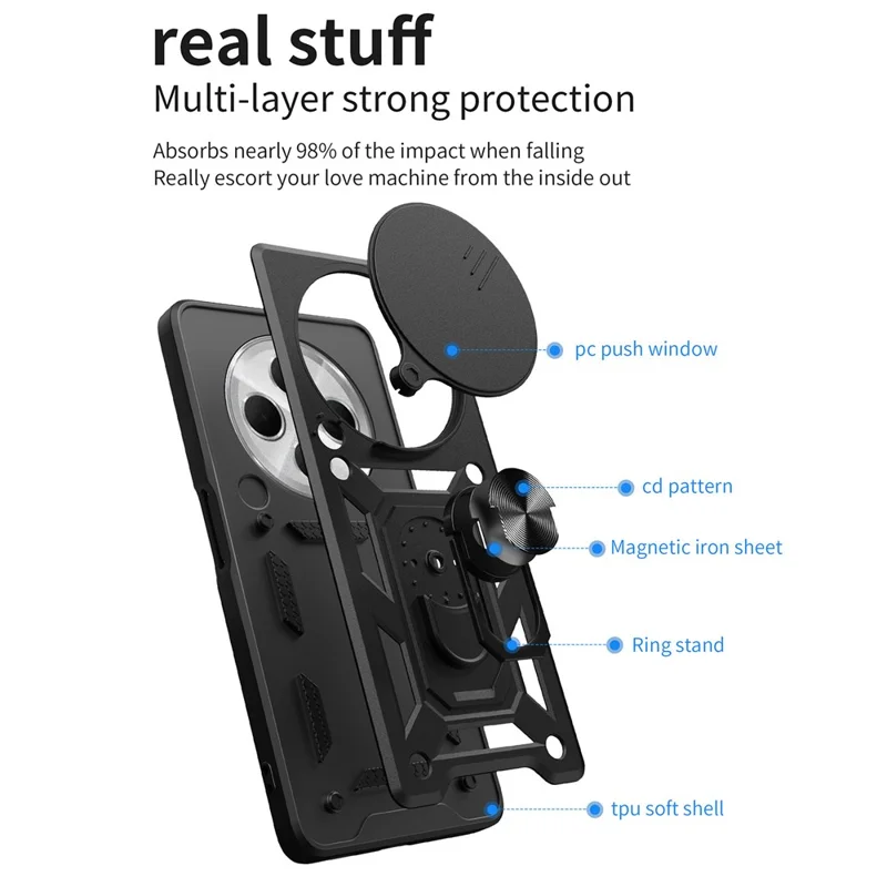 For Xiaomi Poco C75 4G / Redmi 14R 5G / 14C 4G Case with Slide Camera Lid PC+TPU Kickstand Phone Cover - Green