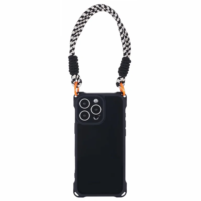 For iPhone 16 Pro Max Case Reinforced Corner Shockproof TPU Phone Cover with Wrist Strap - Black