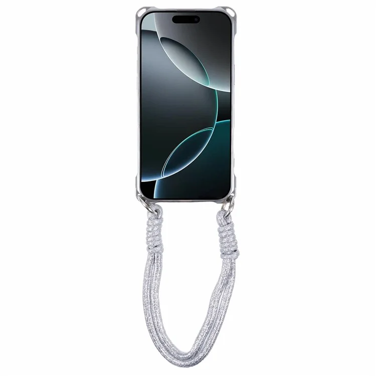 For iPhone 16 Pro Max Case Reinforced Corner Shockproof TPU Phone Cover with Wrist Strap - Silver