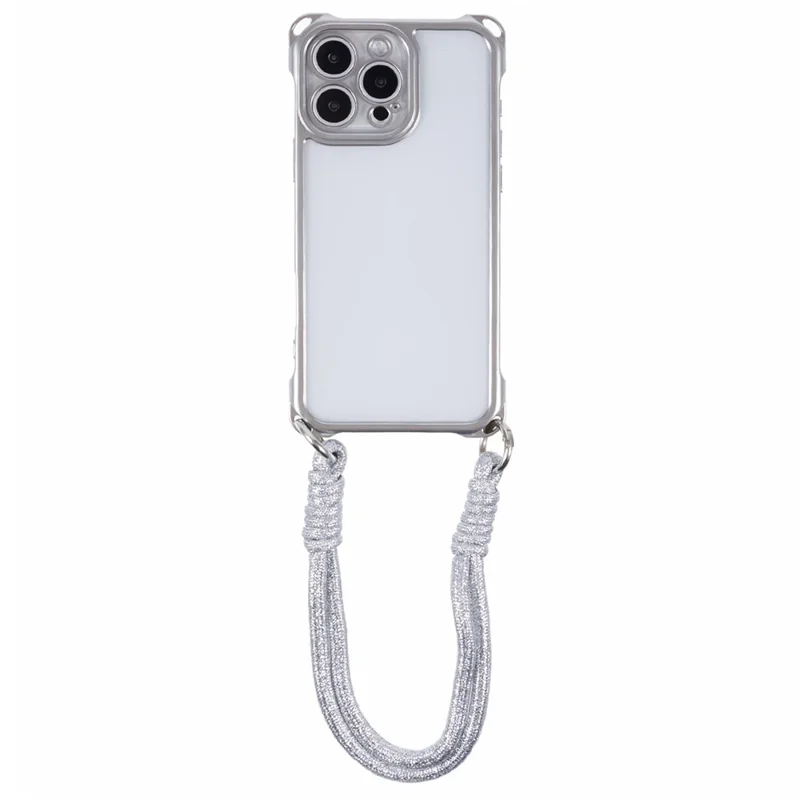 For iPhone 16 Pro Max Case Reinforced Corner Shockproof TPU Phone Cover with Wrist Strap - Silver