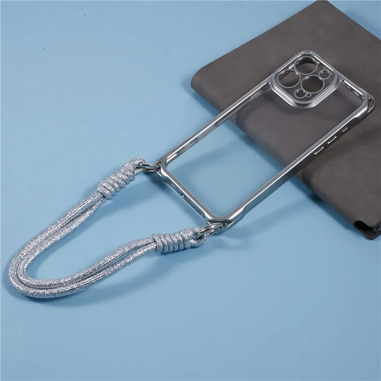 For iPhone 16 Pro Max Case Reinforced Corner Shockproof TPU Phone Cover with Wrist Strap - Silver