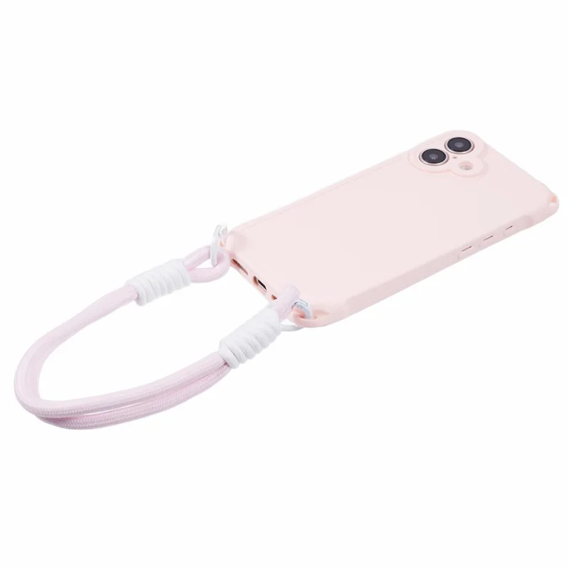 For iPhone 16 Plus Case Reinforced Corner Shockproof TPU Phone Cover with Wrist Strap - Pink