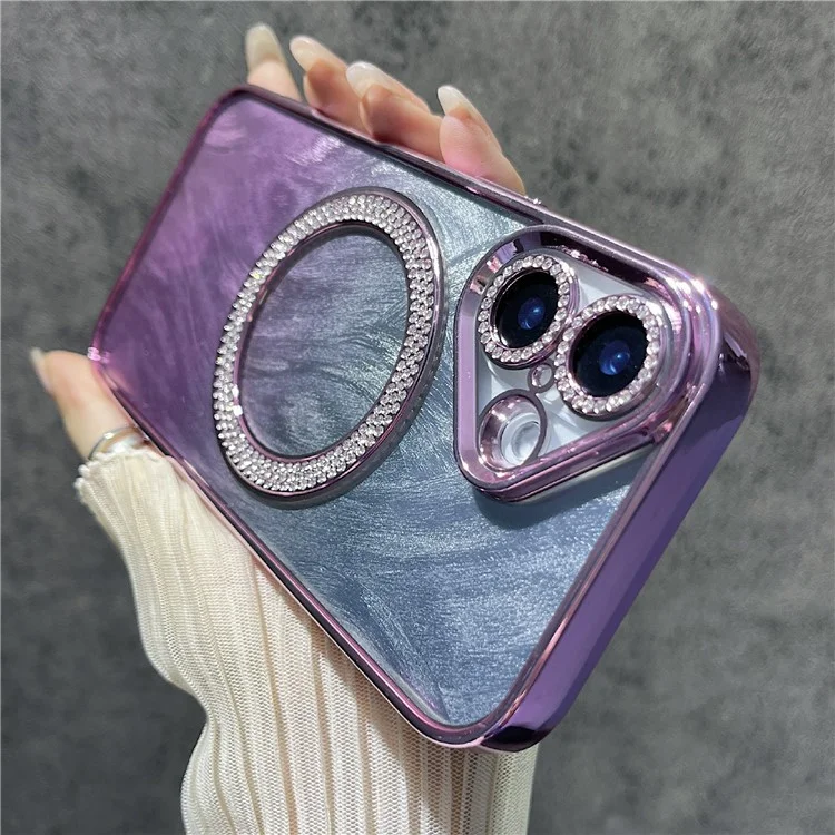Pour L'iphone 16 Case Magnétique Texture de Plumes Bling Bling TPU + PC Téléphone PC - Rose