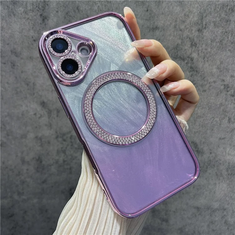 Per Iphone 16 Plus Magnetic Case Feather Texture Bling Sparkly TPU + PC Cover Per PC - Rosa