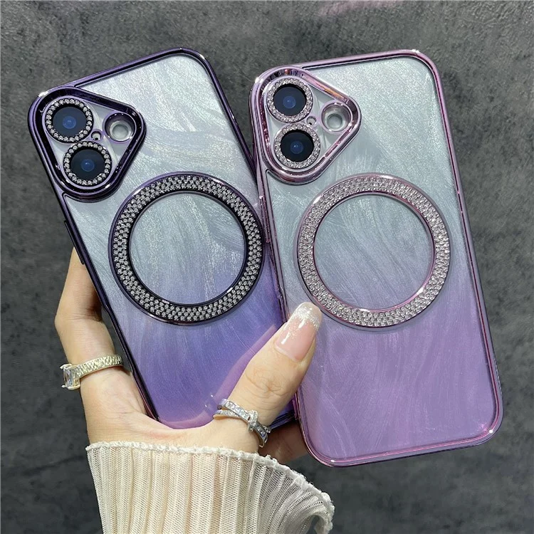 Per Iphone 16 Plus Magnetic Case Feather Texture Bling Sparkly TPU + PC Cover Per PC - Rosa