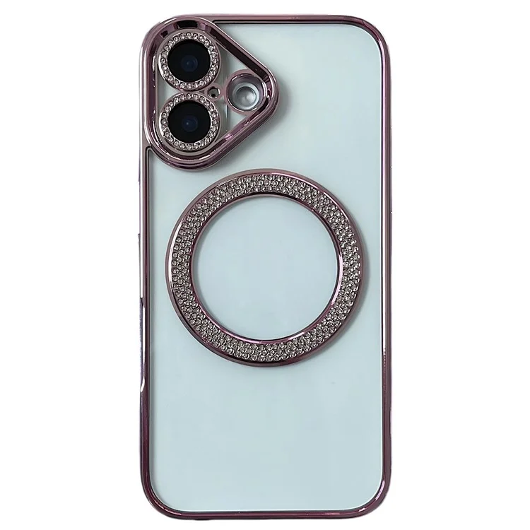 Pour Iphone 16 Plus Boîtier Magnétique Bling Rignestone Clear TPU + PC Téléphone PC - Rose
