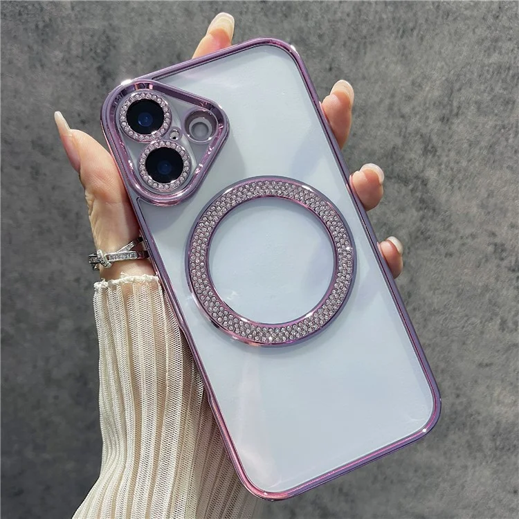 Pour Iphone 16 Plus Boîtier Magnétique Bling Rignestone Clear TPU + PC Téléphone PC - Rose