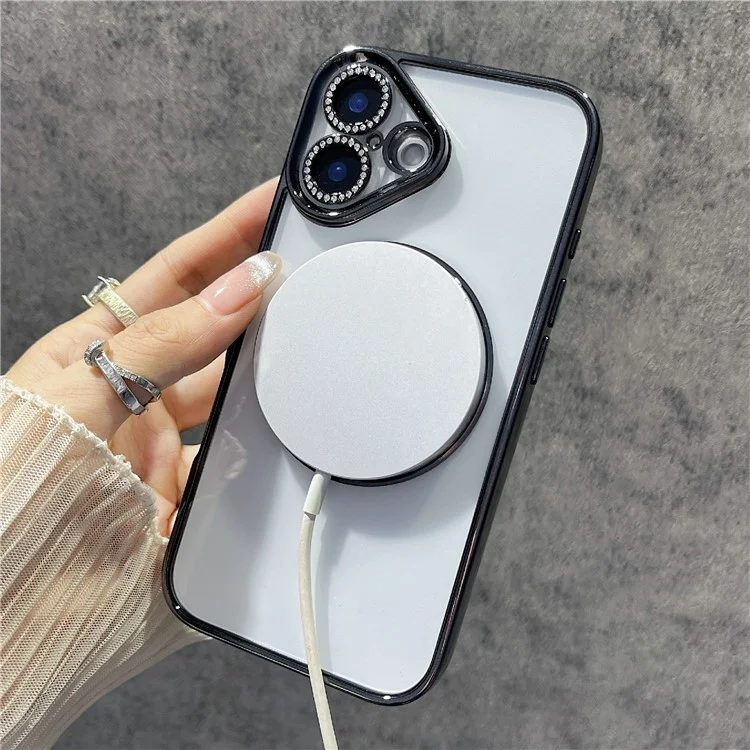 Pour Iphone 16 Plus Boîtier Magnétique Bling Rignestone Clear TPU + PC Téléphone PC - Rose
