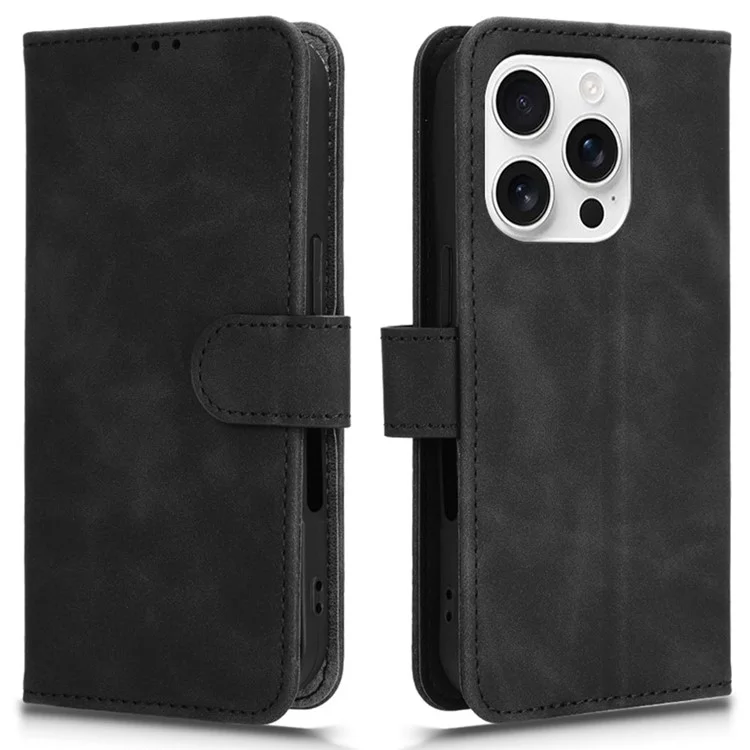 Para iPhone 16 Pro Max Leather Case Skin-skin Anti-Drop Carteira Capa de Telefone - Preto
