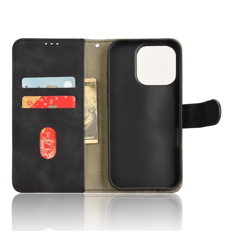 Para iPhone 16 Pro Max Leather Case Skin-skin Anti-Drop Carteira Capa de Telefone - Preto