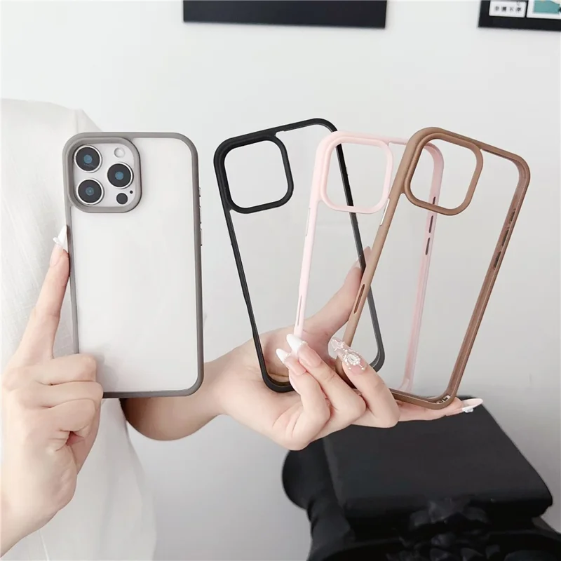 For iPhone 16 Pro Max Case TPU+PC Crystal Clear Back Cover with Lanyard Holes - Black
