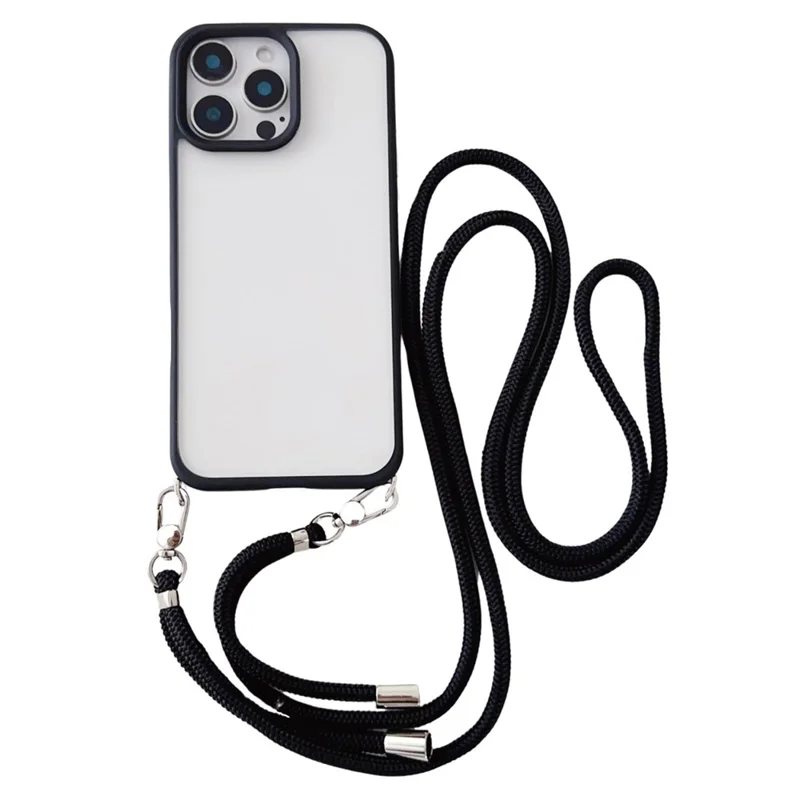 For iPhone 16 Pro Case TPU+PC Crystal Clear Back Cover with Lanyard - Black