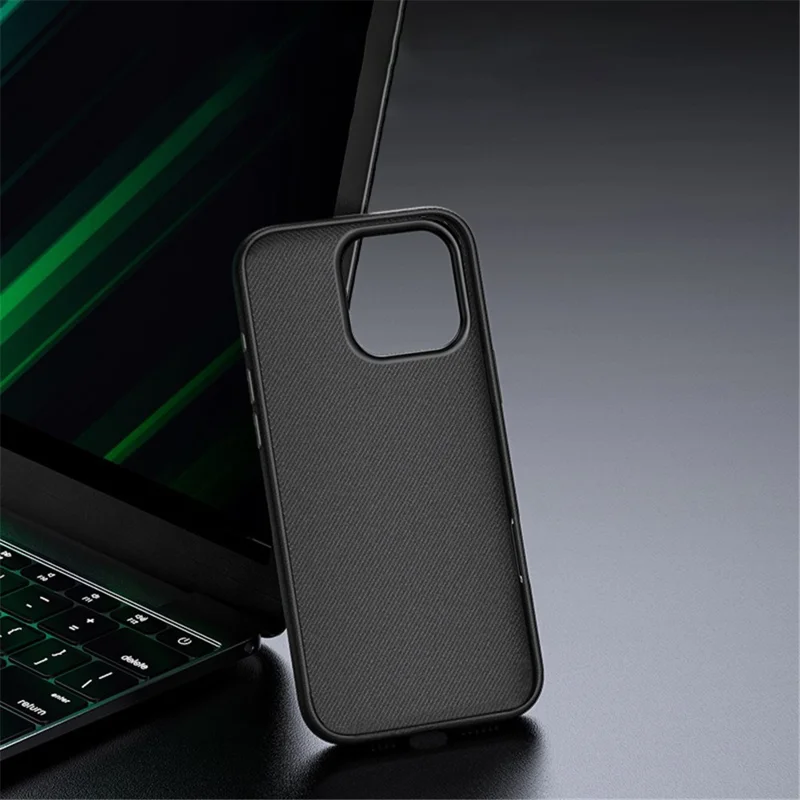 Para Iphone 16 Pro Max Case PU Cubierta Protectora a Prueba de Amortiguadores de PC Recubierto de Cuero - Negro