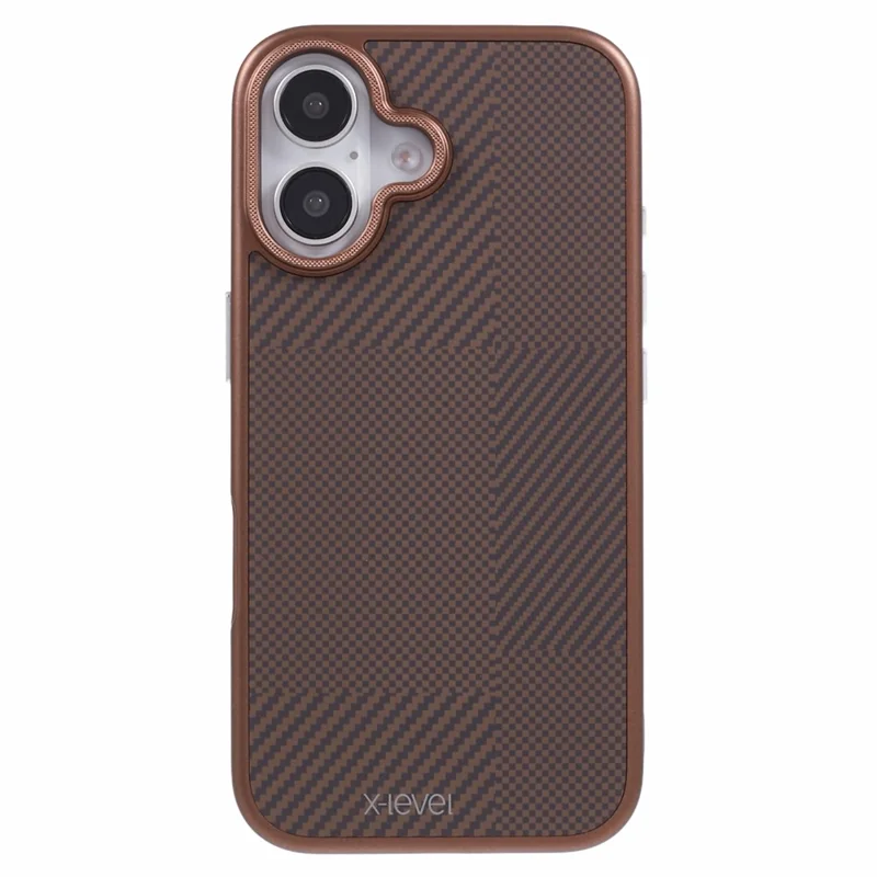 X-LEVEL For iPhone 16 Magnetic Case Hard PC Phone Cover Carbon Nano-Fiber Texture - Titanium Gold