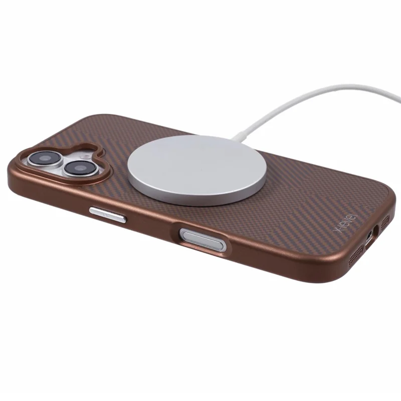 X-LEVEL For iPhone 16 Magnetic Case Hard PC Phone Cover Carbon Nano-Fiber Texture - Titanium Gold