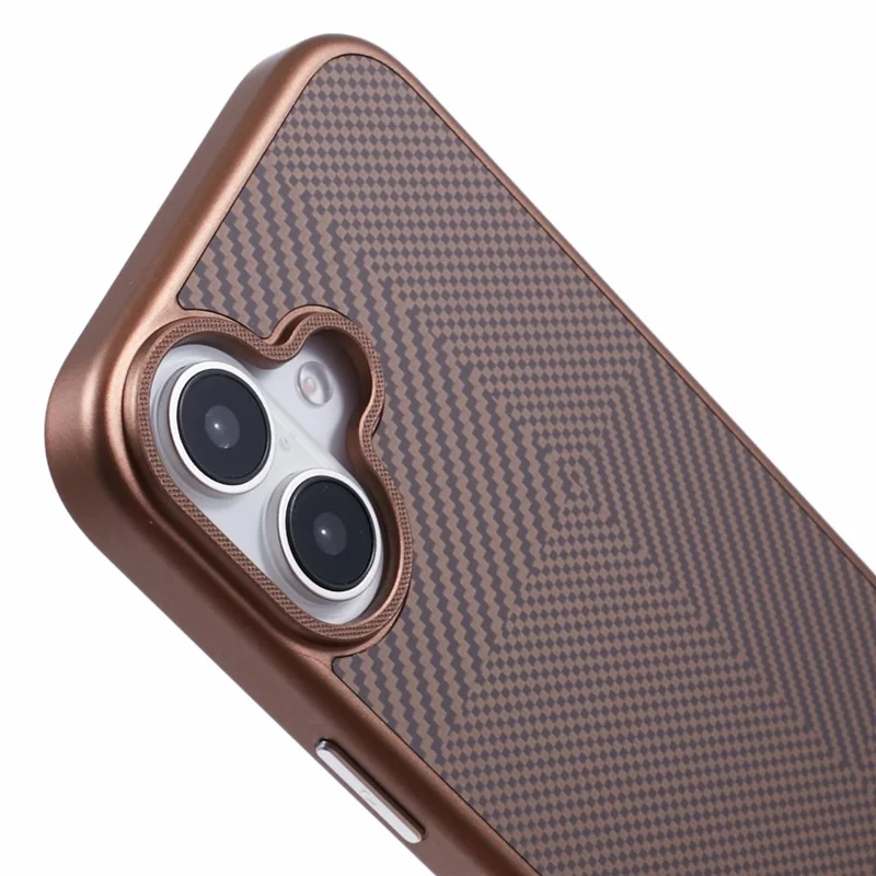 X-LEVEL For iPhone 16 Magnetic Case Hard PC Phone Cover Carbon Nano-Fiber Texture - Titanium Gold