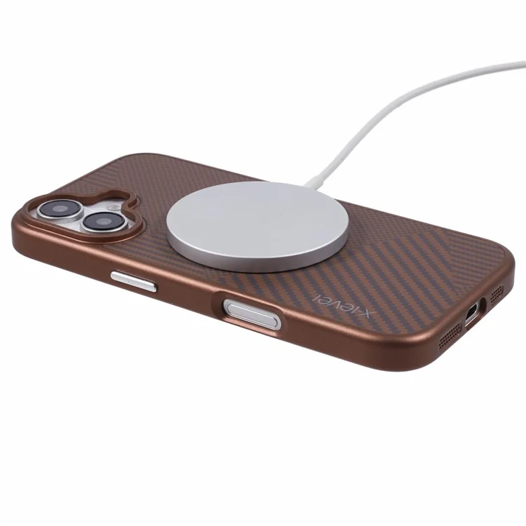 X-LEVEL For iPhone 16 Magnetic Case Rhombus Splicing Texture Hard PC Phone Cover - Titanium Gold